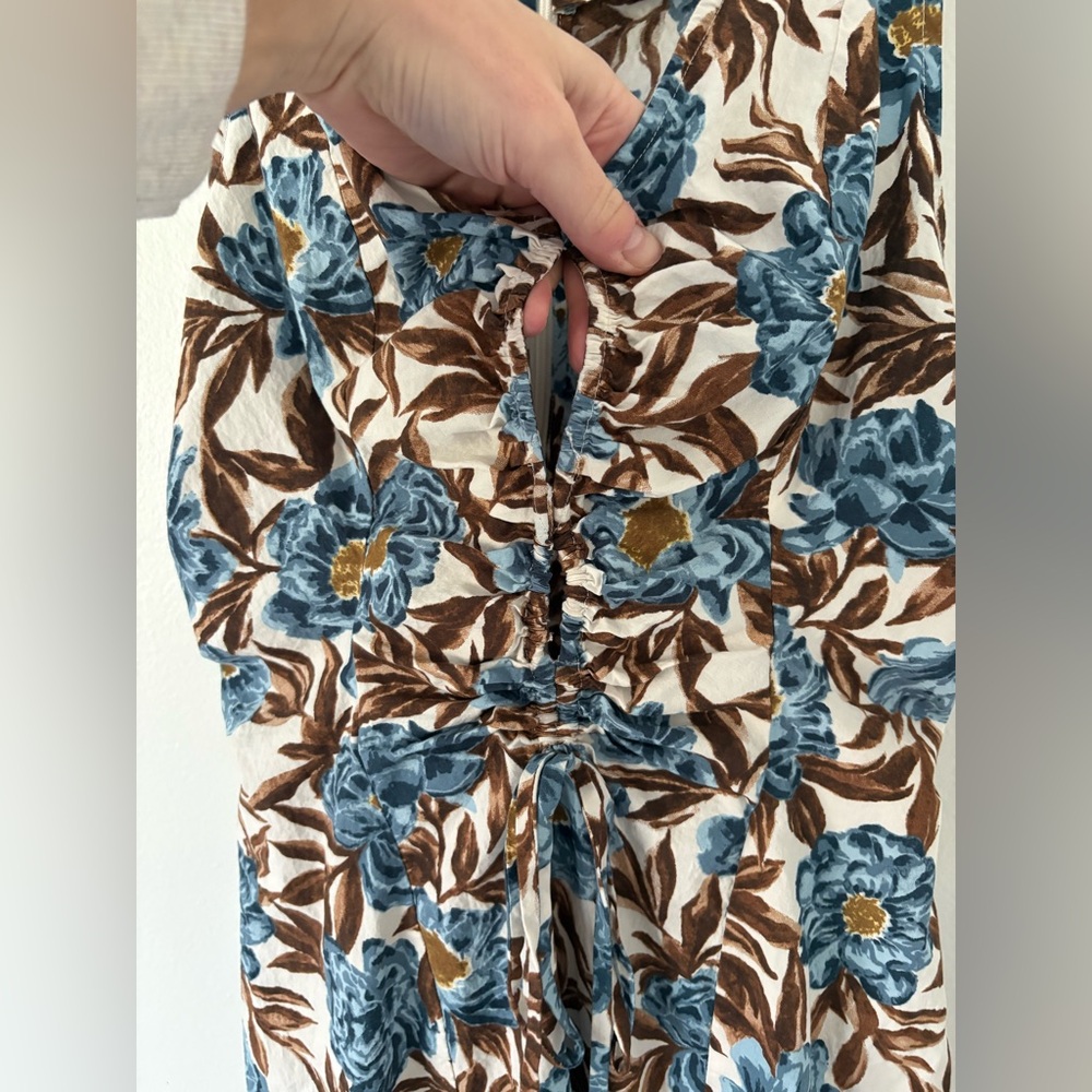 Madewell Blue Brown Floral Tessa Poplin Cut Out Cotton Maxi Dress Size 4 - Picture 11 of 16